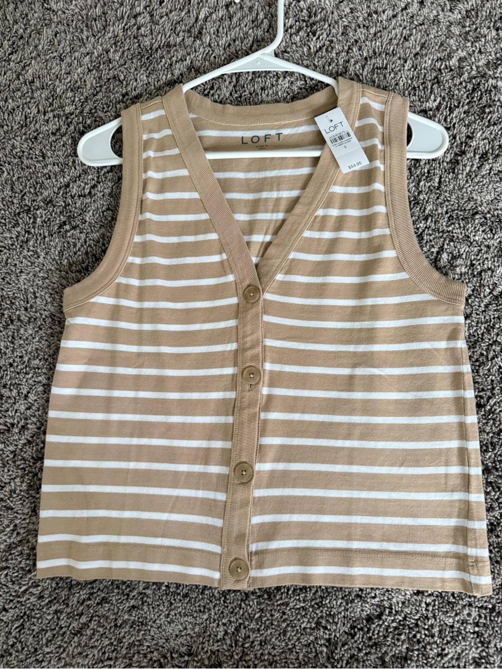 LOFT Tan & White Striped Button-Front Tank Top